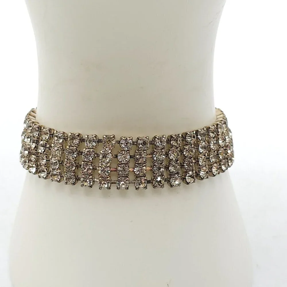 Vintage Clear Rhinestone Bracelet Sparkling Crystal Jewelry Elegant Statement Pi